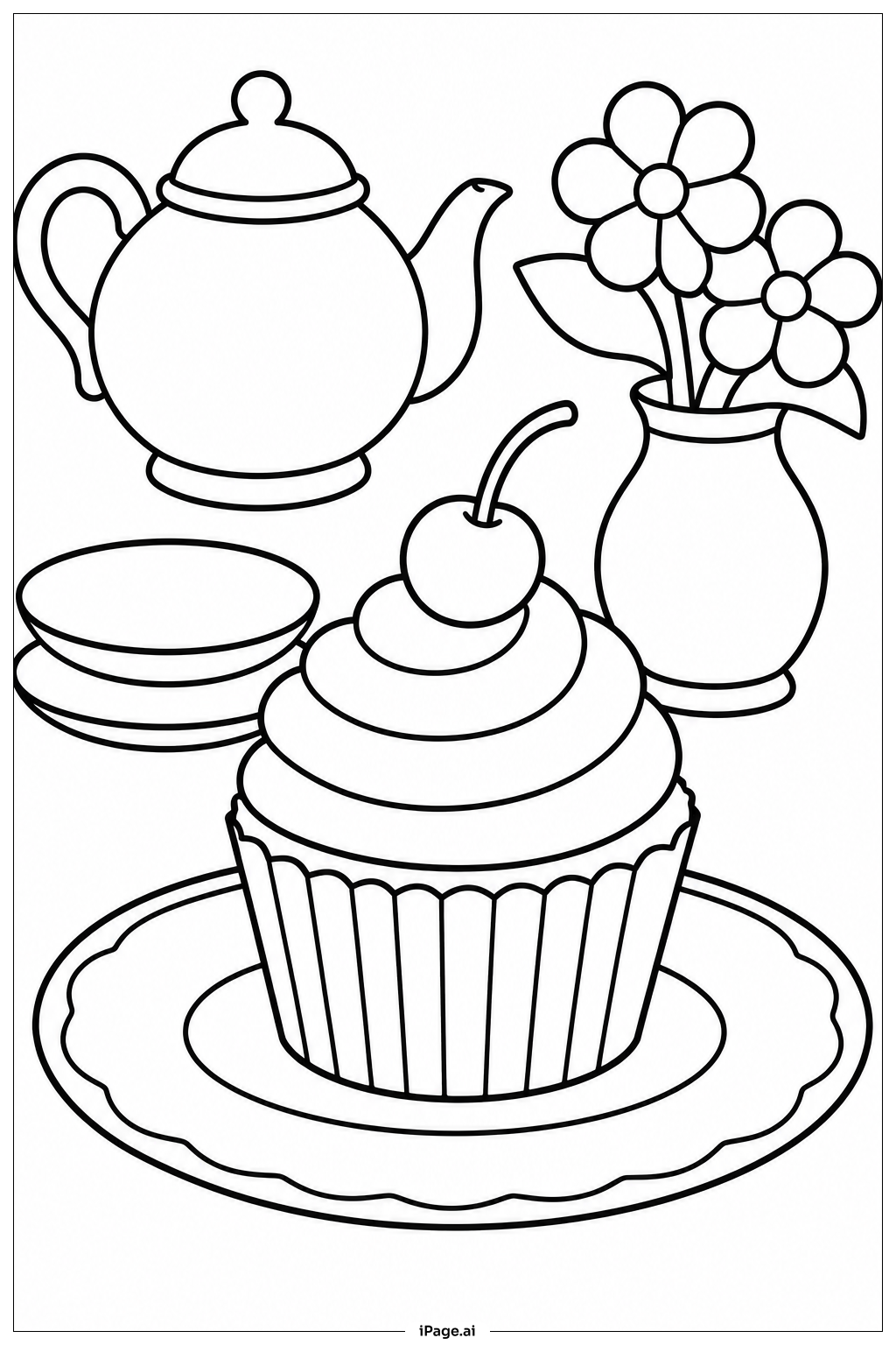  Cupcake Tea Party Coloring Page 
