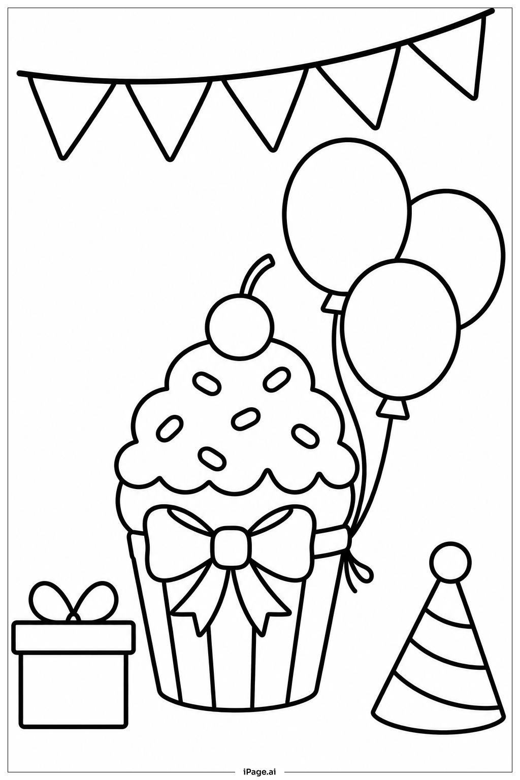 Cupcake With Balloons Coloring Page