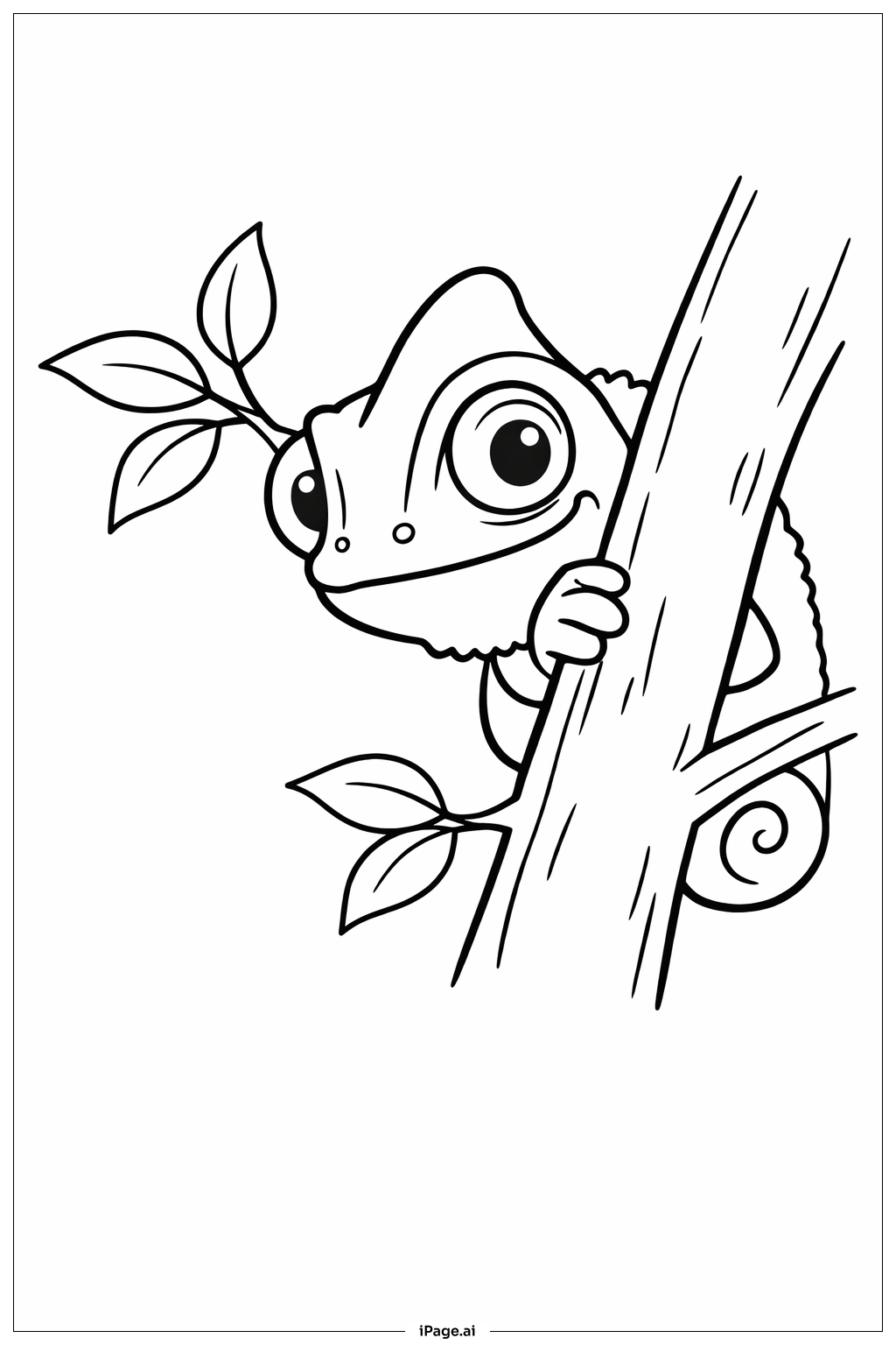Page de coloriage Caméléon Curieux dans l'Arbre