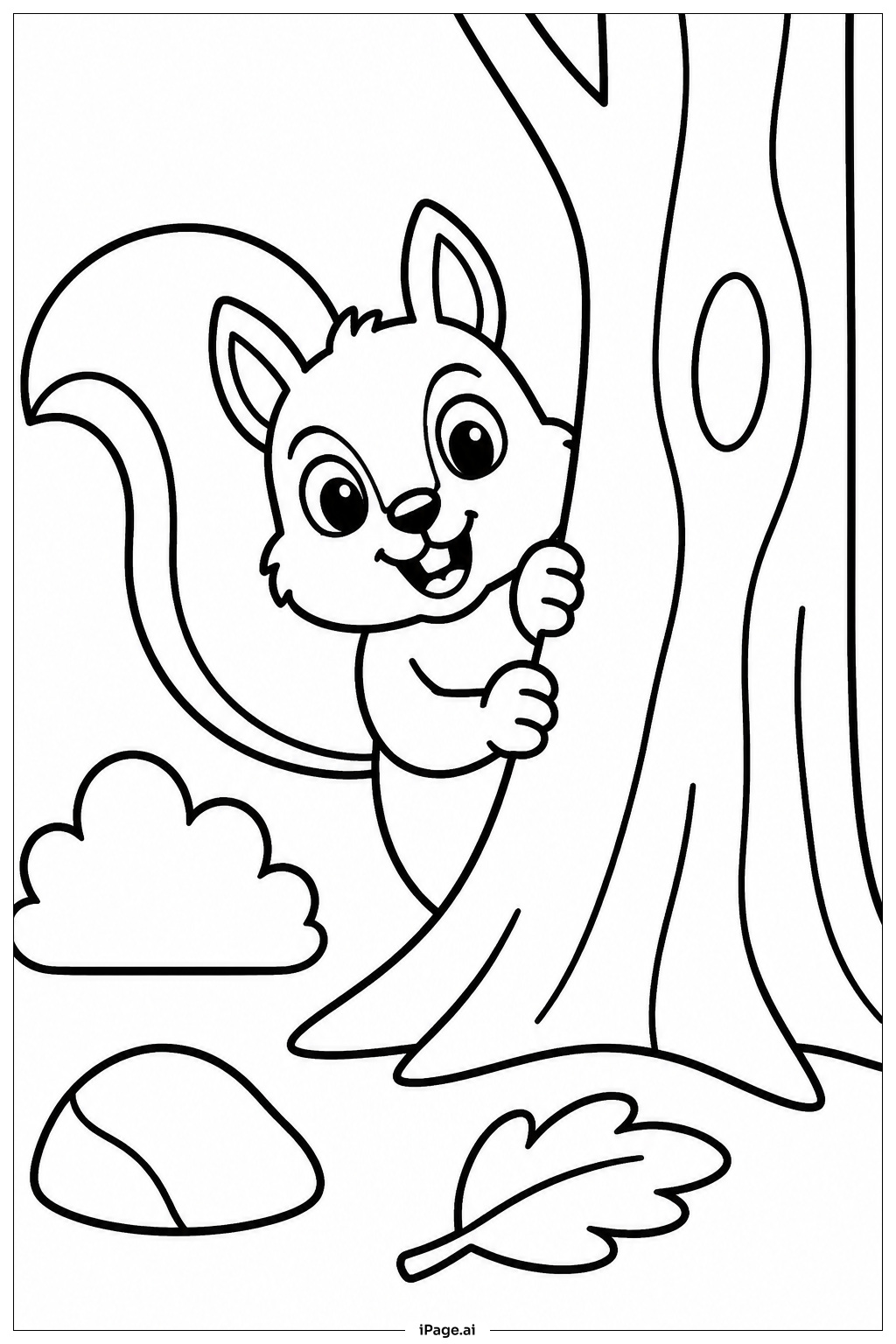 Curious Squirrel Peeking Coloring Page