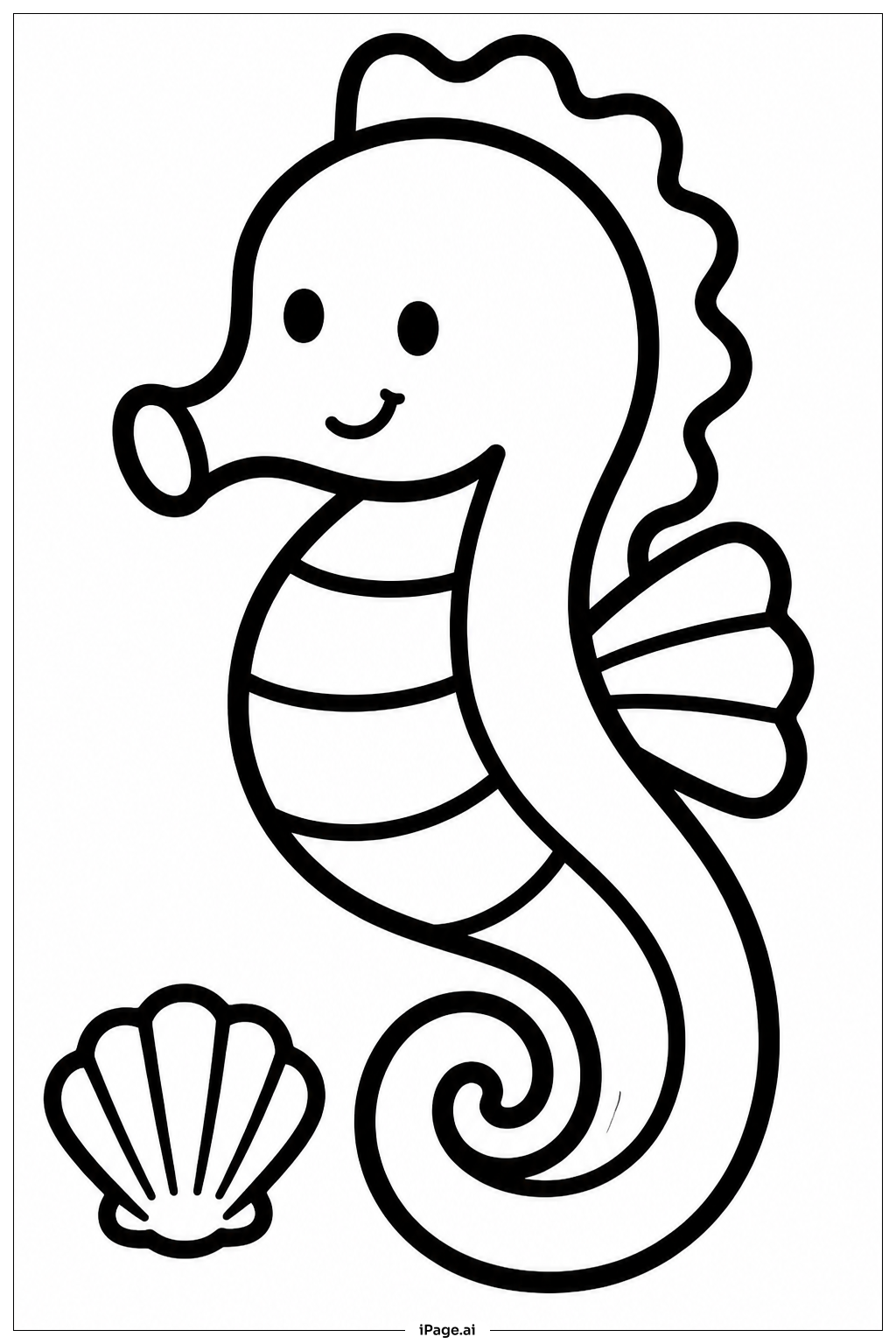 くるくる尻尾のタツノオトシゴの塗り絵ページ