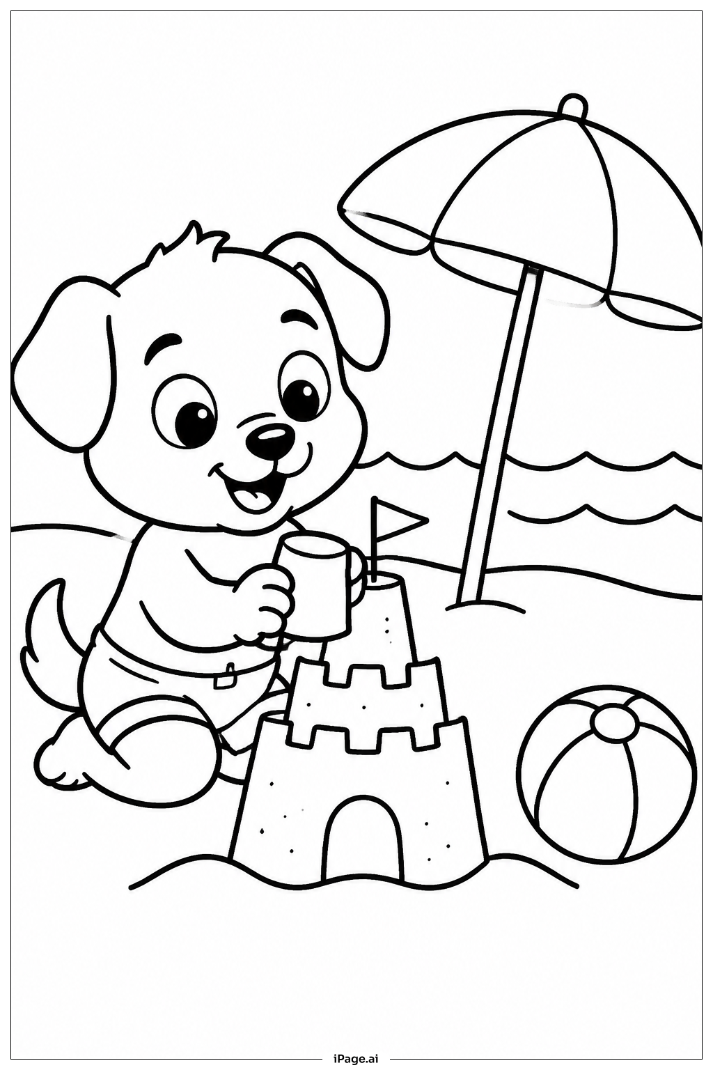 Cute Animal Beach Day Coloring Page