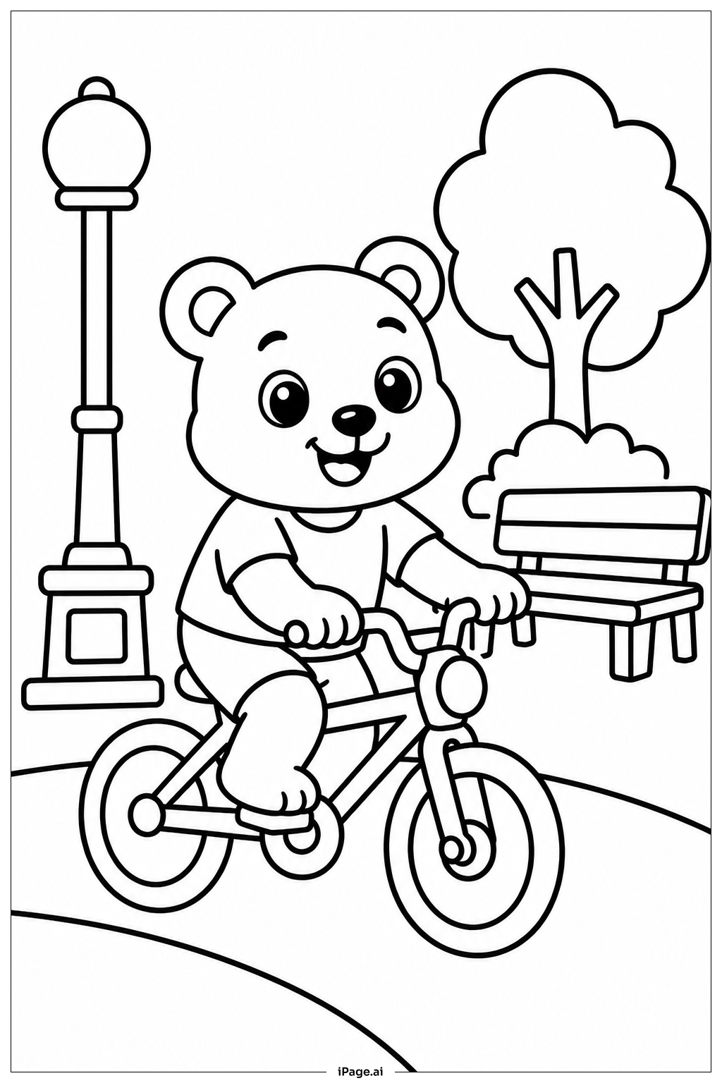 かわいい動物の自転車の乗り方の塗り絵ページ