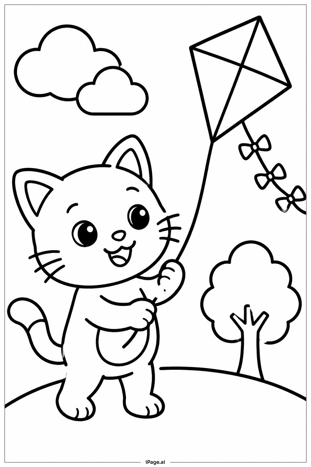 かわいい動物たちの凧あげの塗り絵ページ