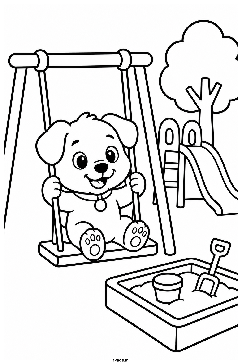 Página para colorir de Diversão no Playground dos Animais Fofos