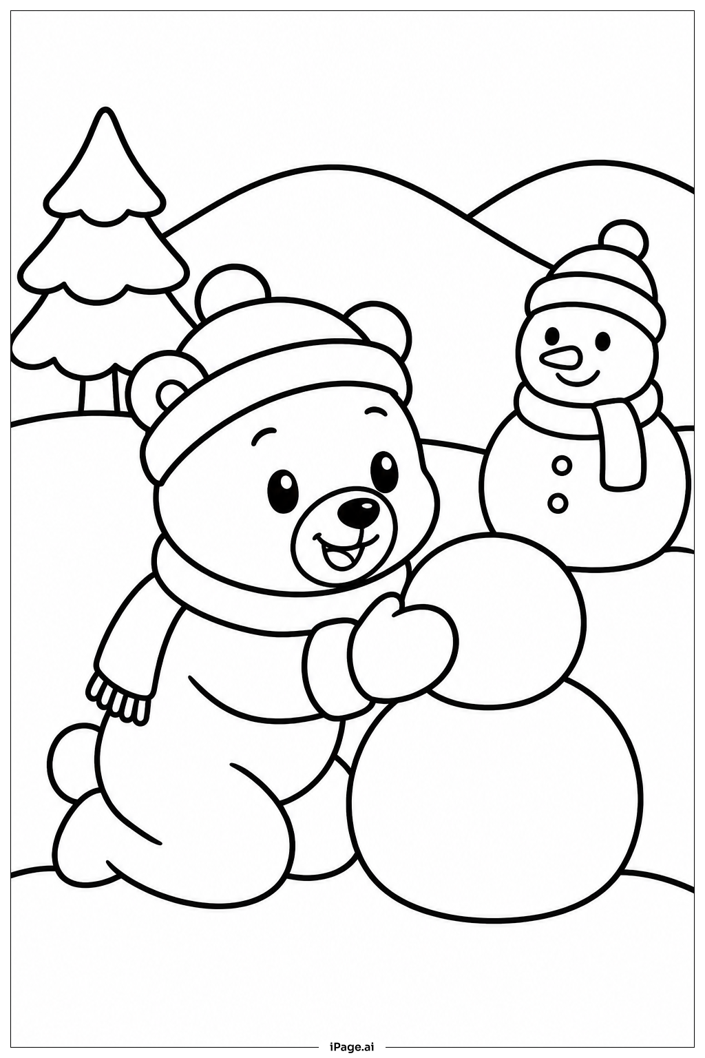 可愛動物的雪天著色頁
