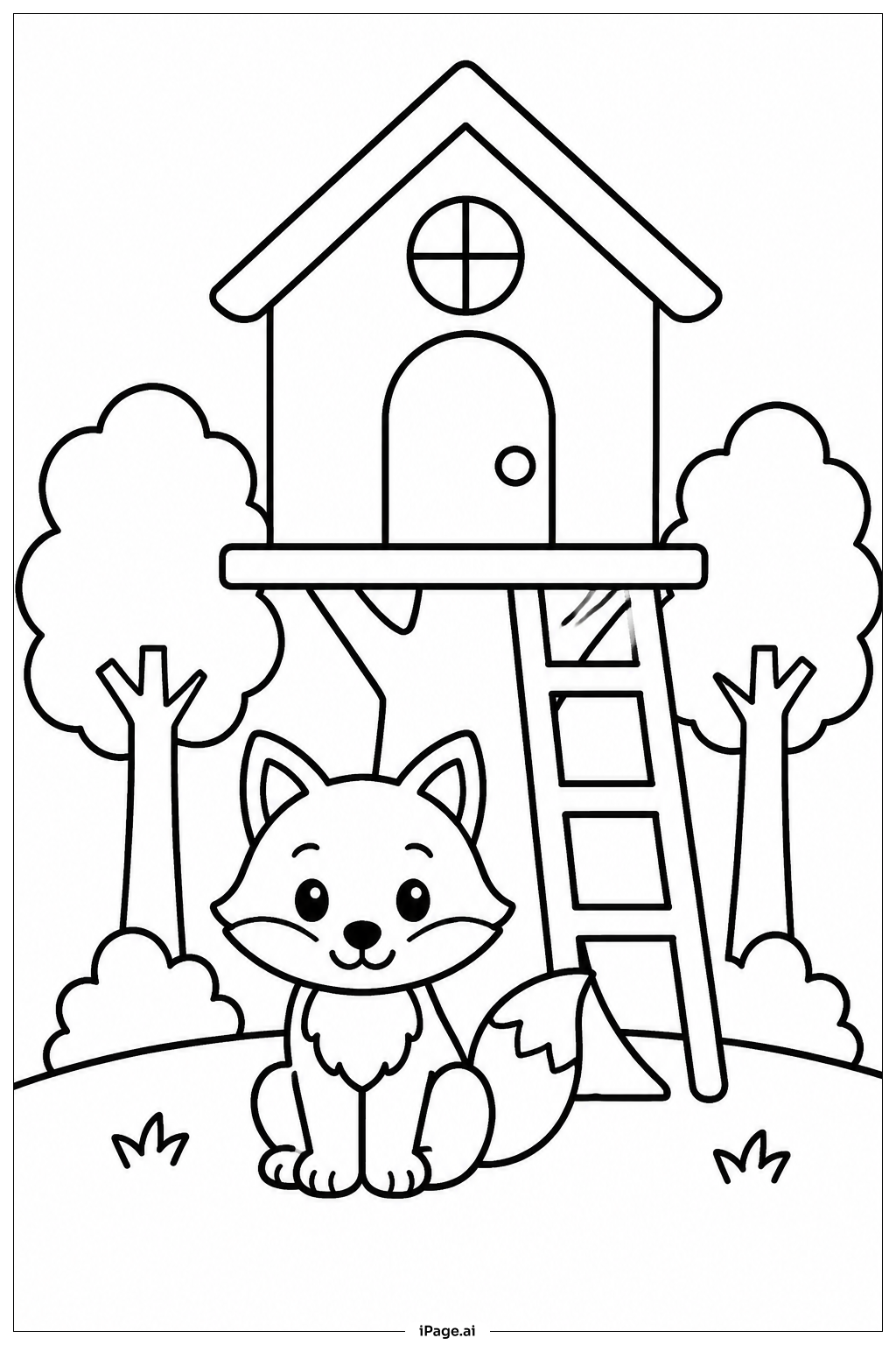 Cute Animal Treehouse Friends Coloring Page