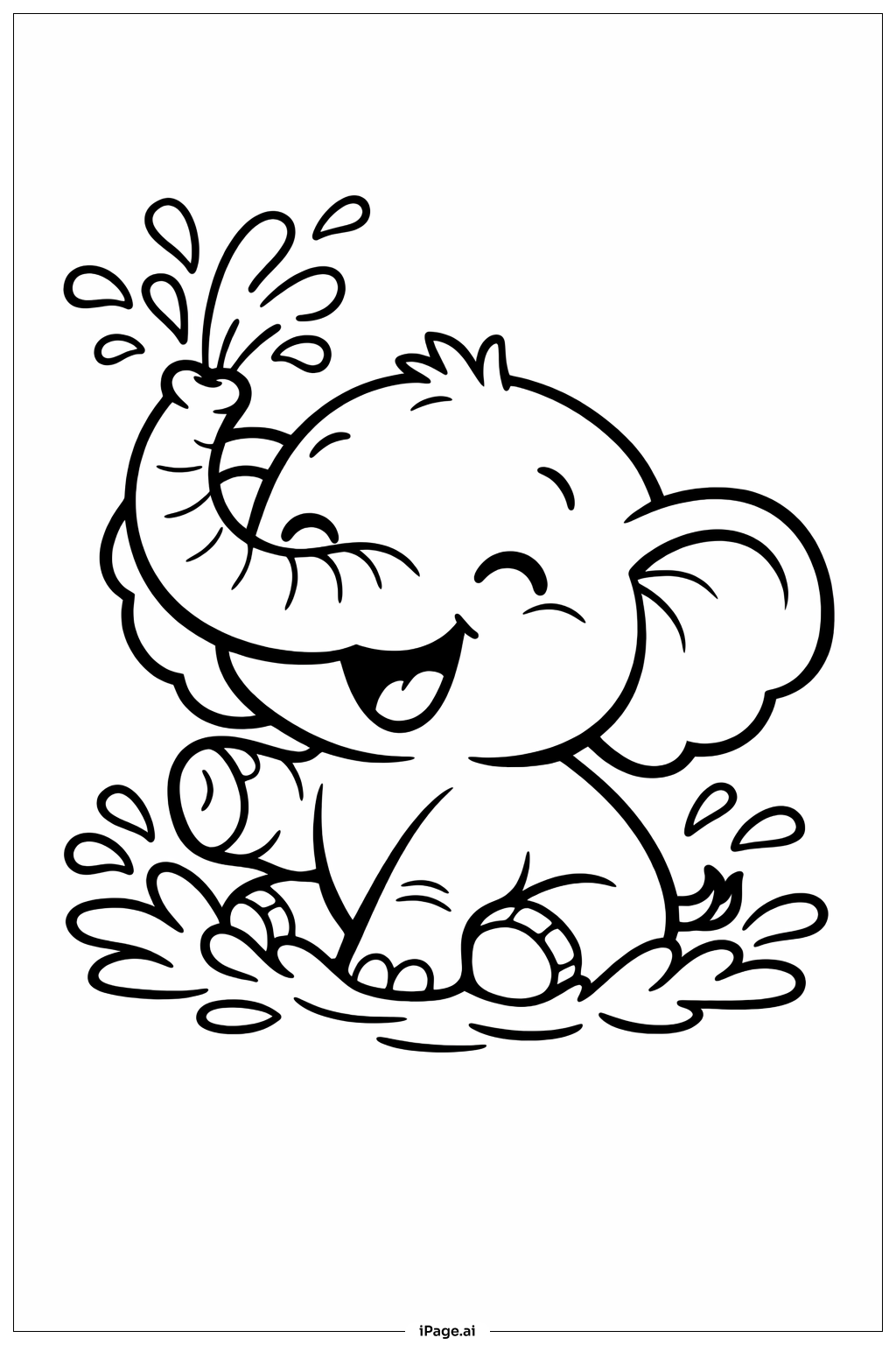 Trang tô màu Chú Voi Con Dễ Thương Tắm Bồn Nước