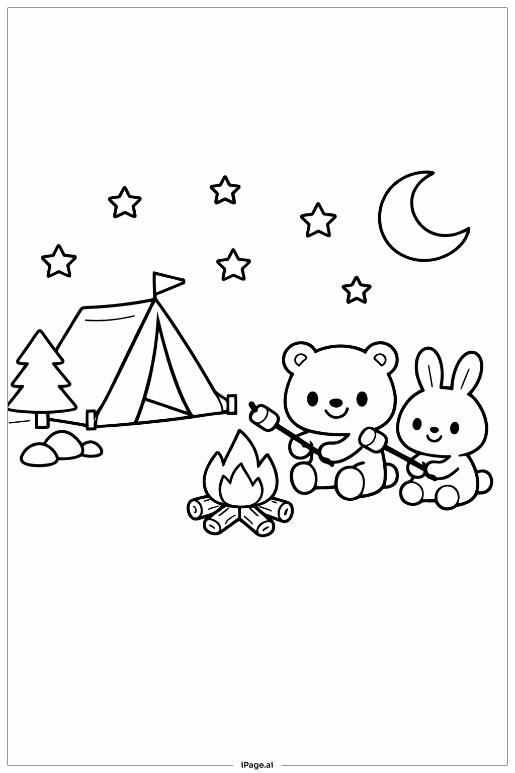 Trang tô màu Buổi cắm trại đêm dễ thương