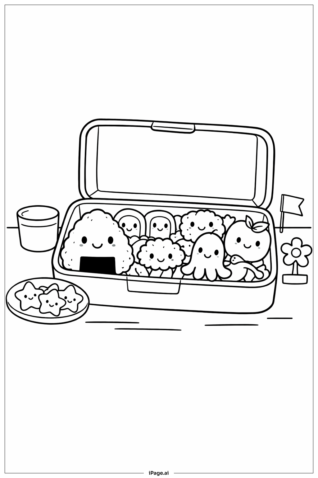  Niedliche Bento-Box mit Lebensmittel-Freunden Ausmalseite 