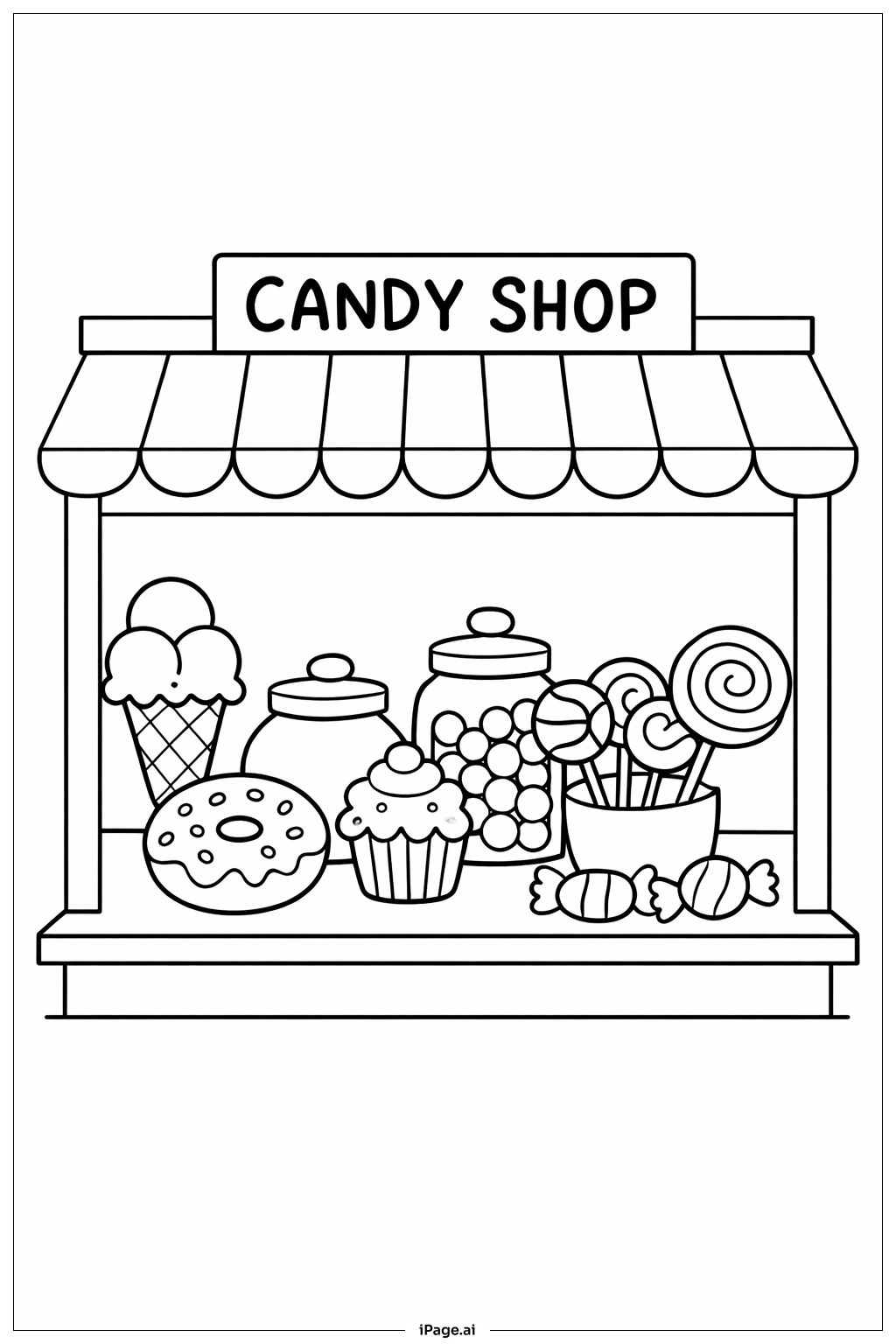  Süßes Lebensmittel Candy Ladenfenster Ausmalseite 