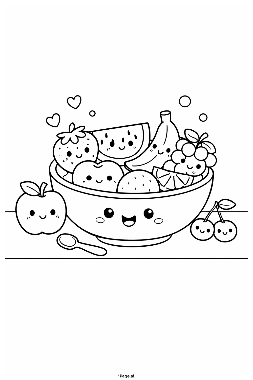  Süße Obstschale Szene Ausmalseite 