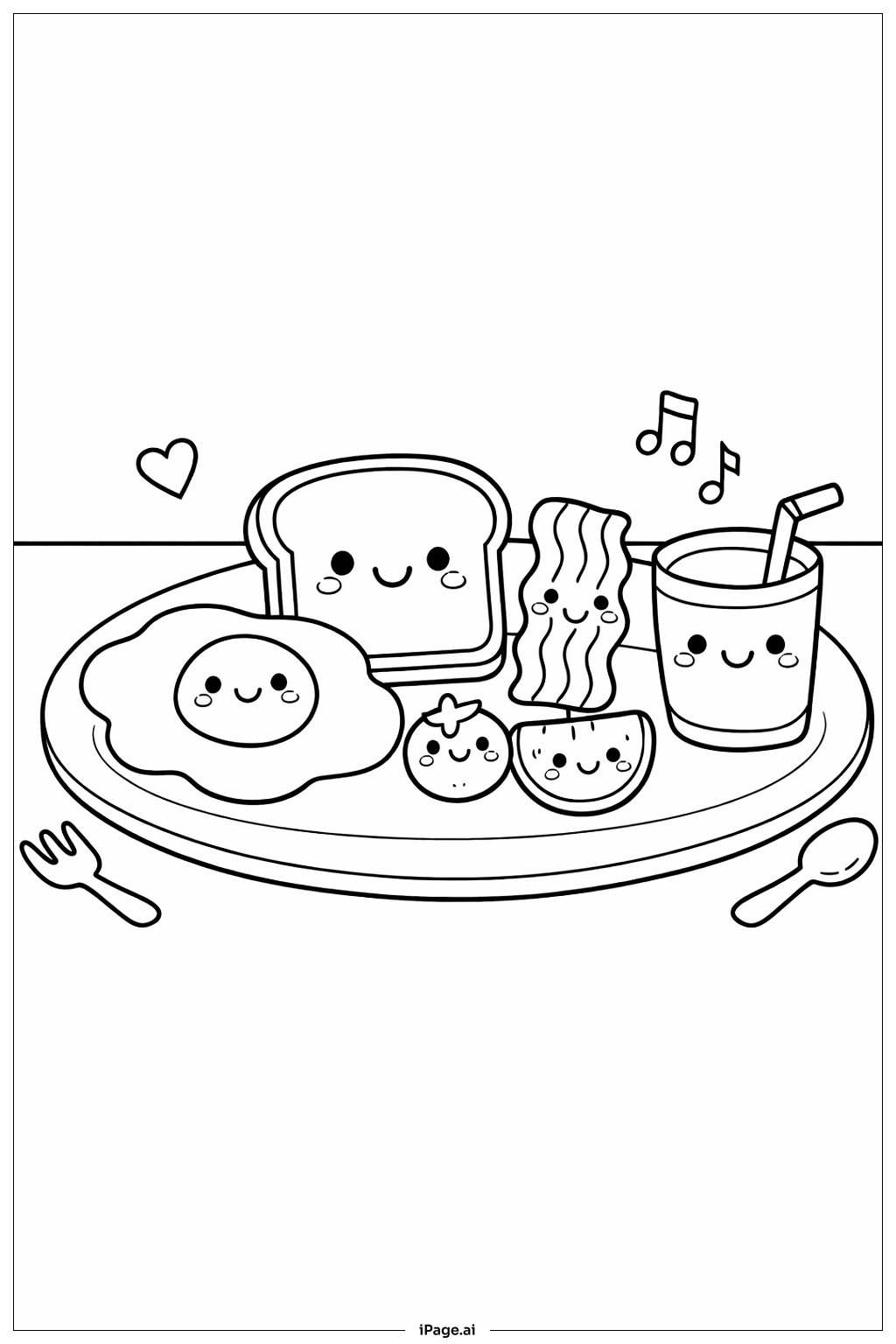  Niedliches Essen Glücklicher Frühstücksteller Ausmalseite 
