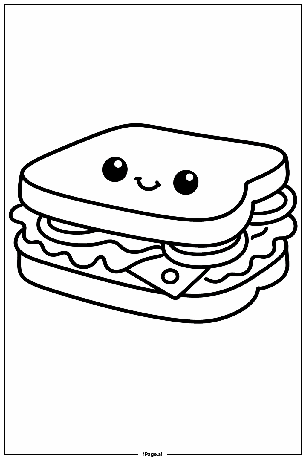  Niedliches Essen Fröhliches Sandwich Ausmalseite 