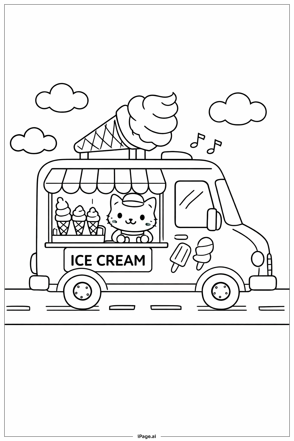  Süßer Eiswagen mit Essen Ausmalseite 