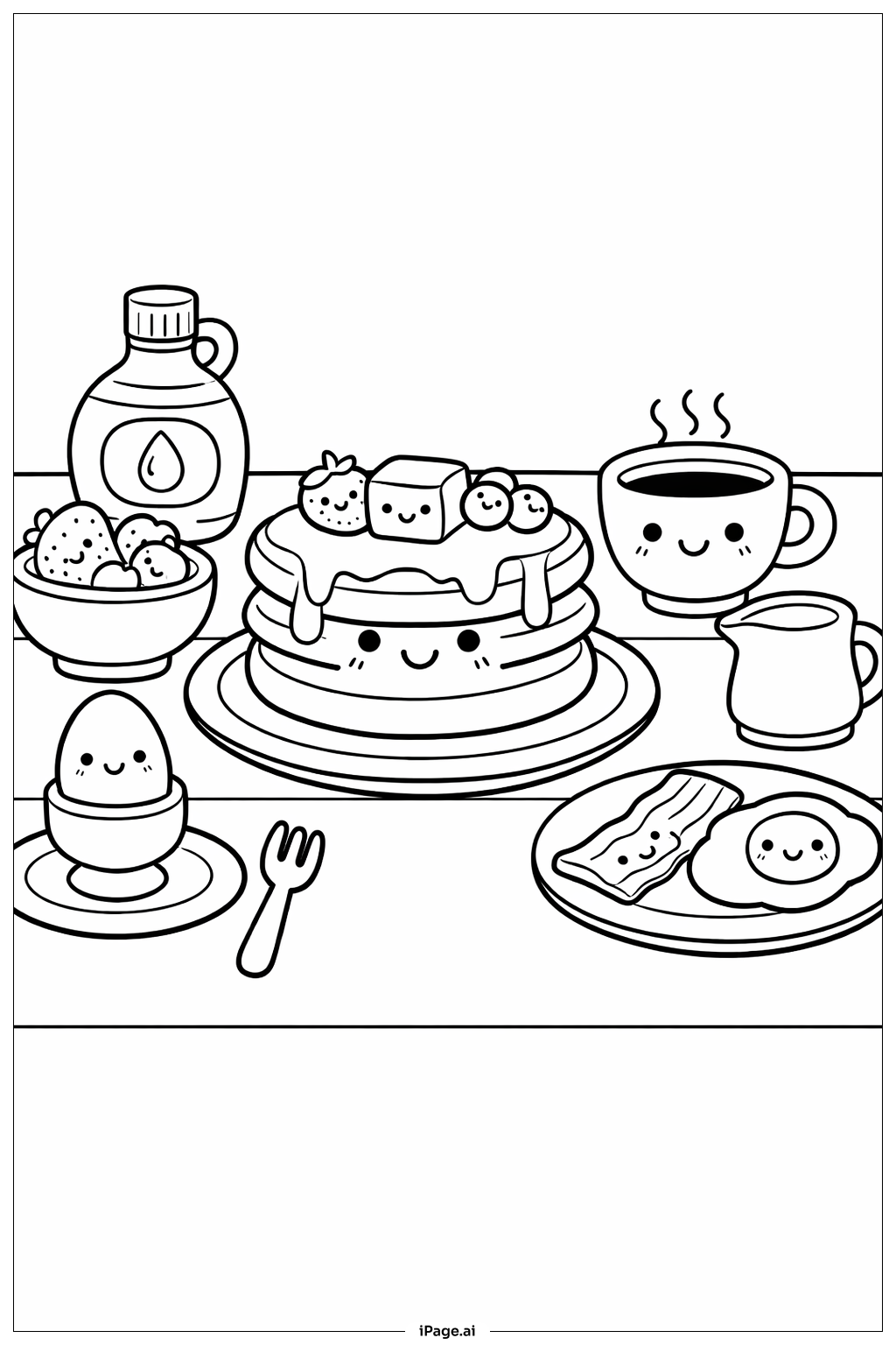  Niedlicher Pfannkuchen-Frühstückstisch Ausmalseite 