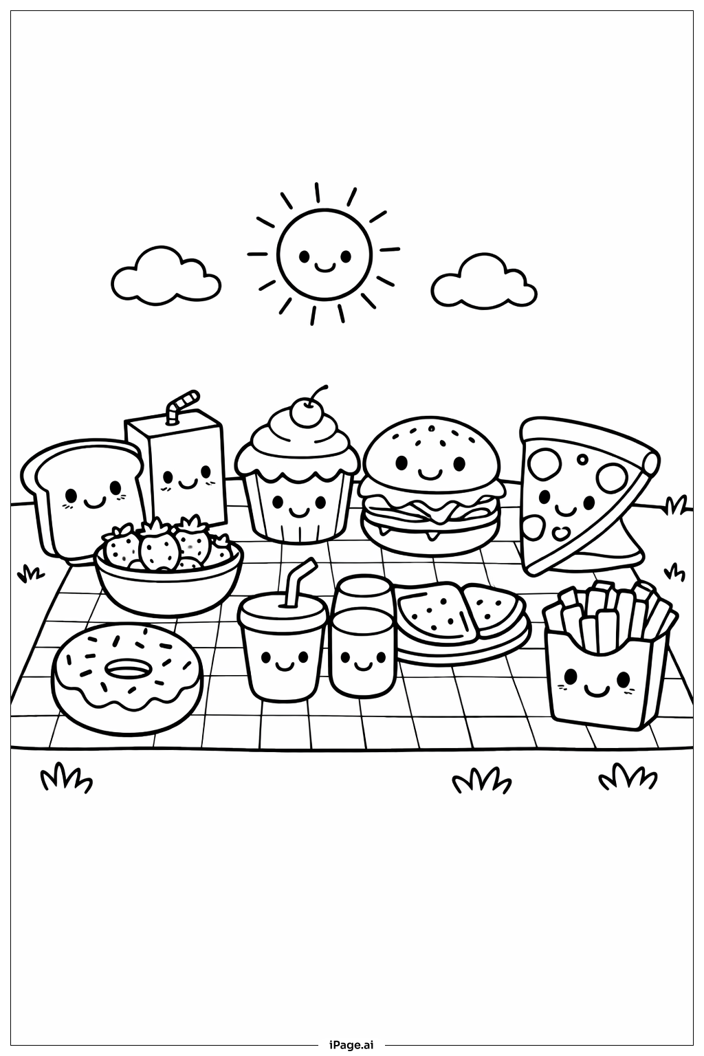  Niedliche Picknick-Party mit Essen Ausmalseite 