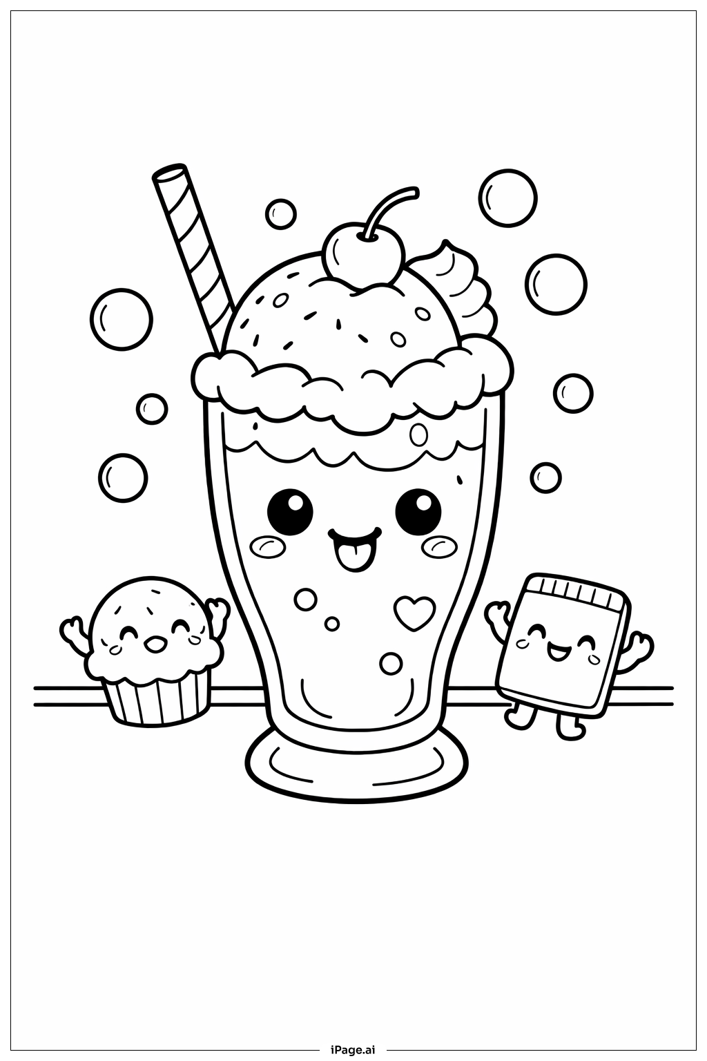  Niedliches Essen Verspielter Soda Schwimmer Ausmalseite 