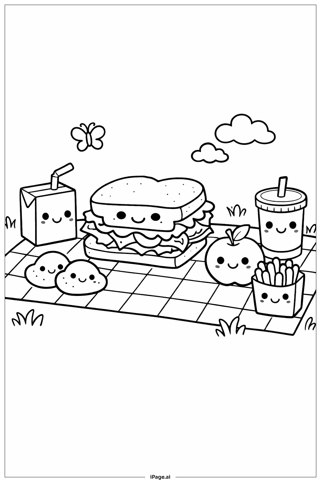  Niedrige Lebensmittel Sandwich Picknickdecke Ausmalseite 