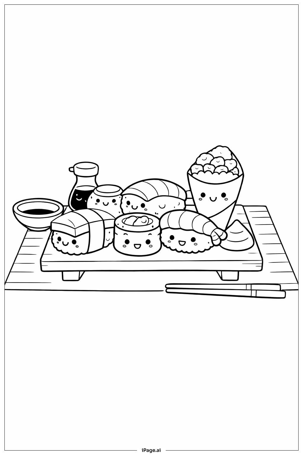  Niedliches Sushi-Platte-Szene Ausmalseite 