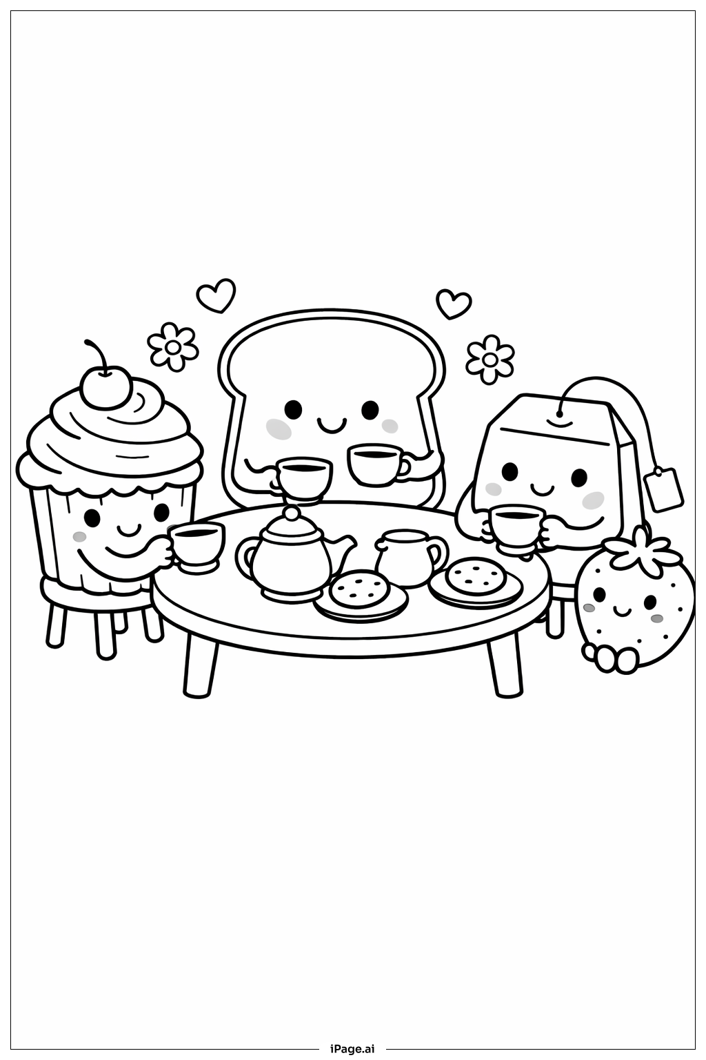 Süße Essensfreunde beim Teeparty