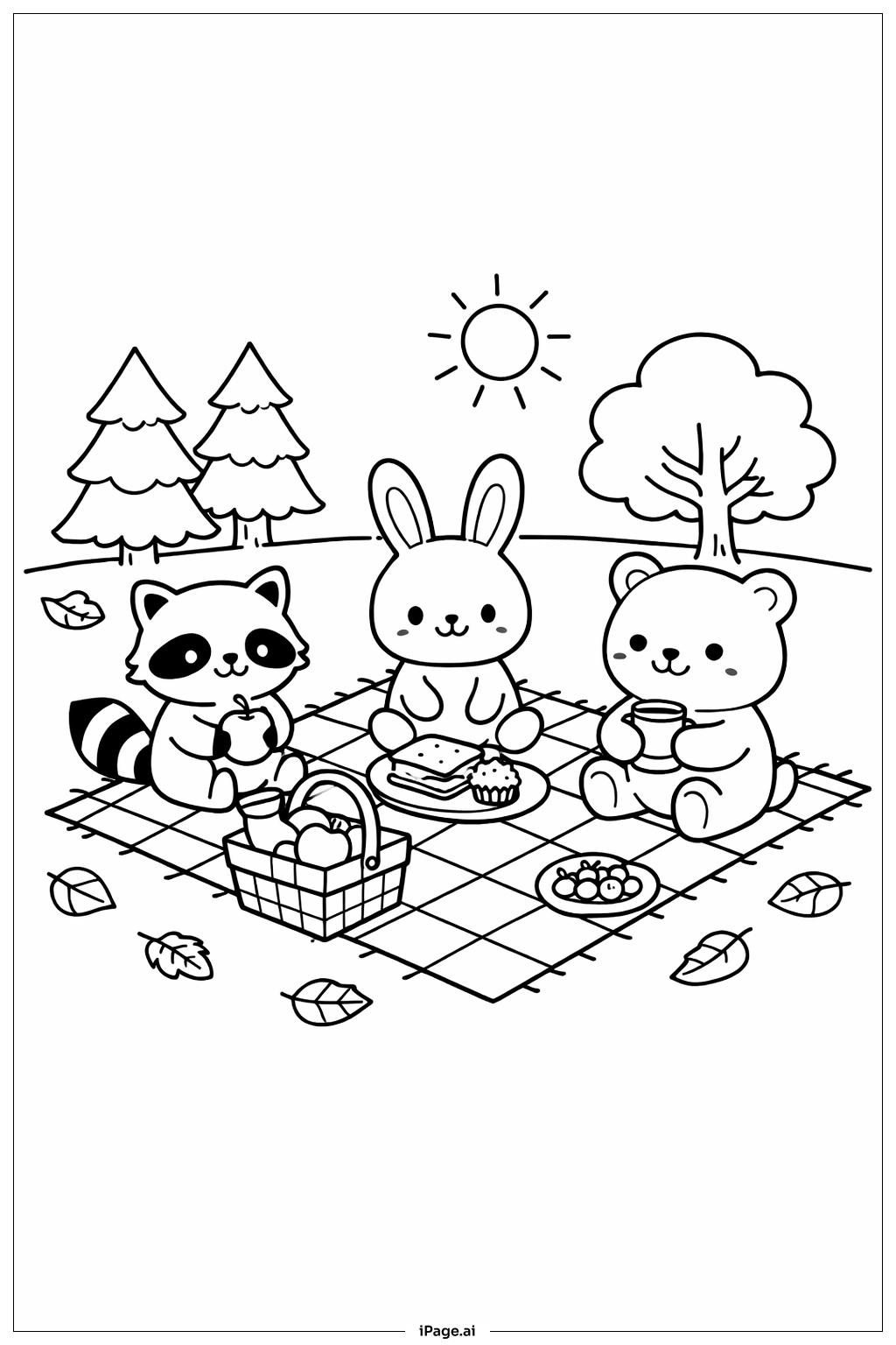 Trang tô màu Bạn Bè Rừng Dễ Thương Đi Dã Ngoại