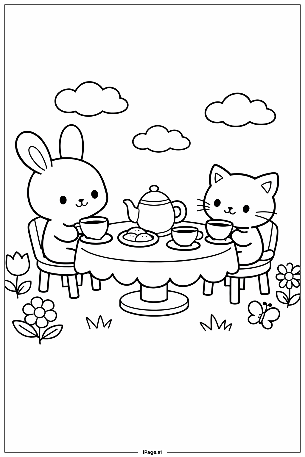 Trang tô màu Tiệc Trà Vườn Nhỏ Dễ Thương