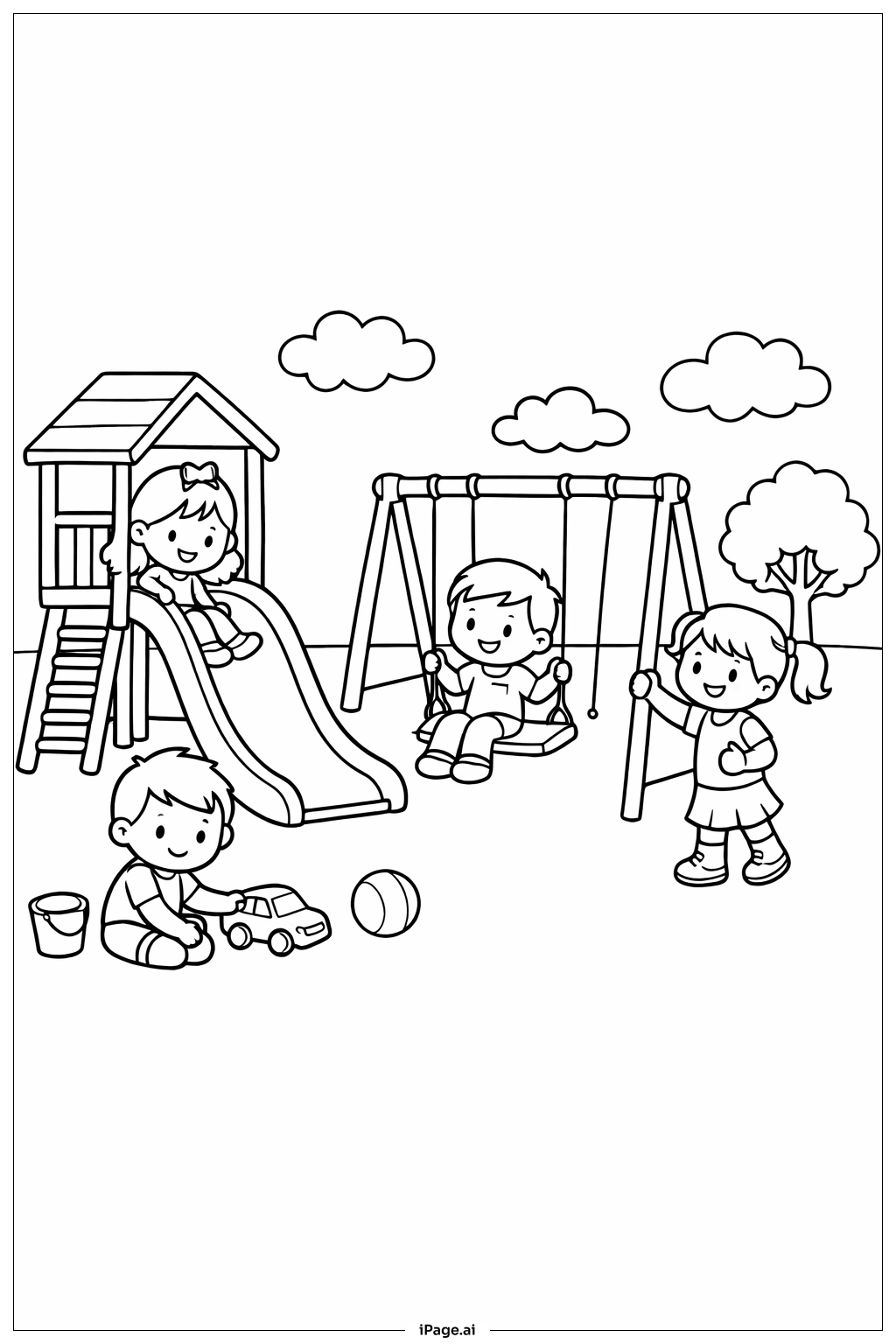 Trang tô màu Sân chơi dễ thương vui nhộn