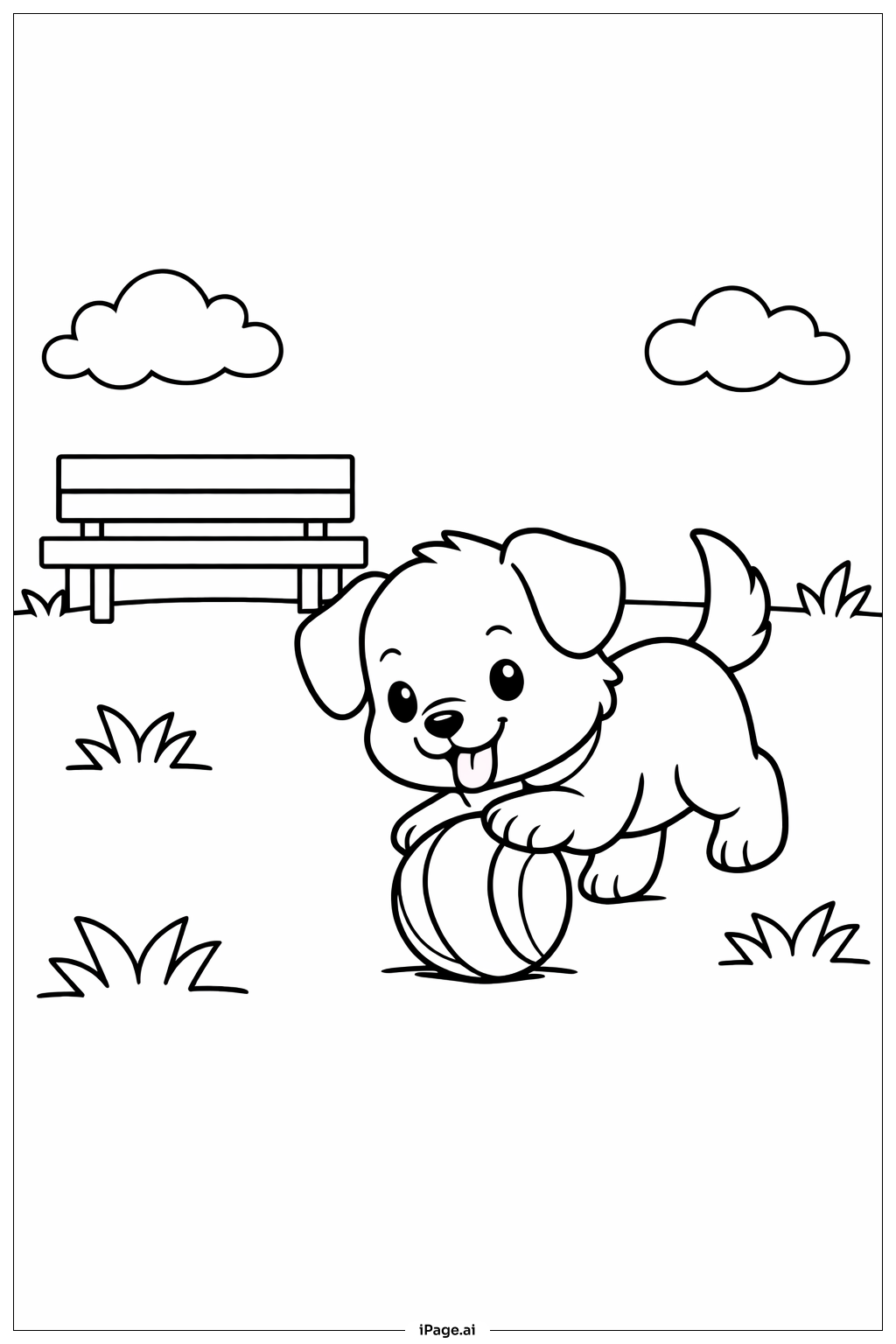Trang tô màu Thời Gian Chơi Trong Công Viên Chó Con Dễ Thương