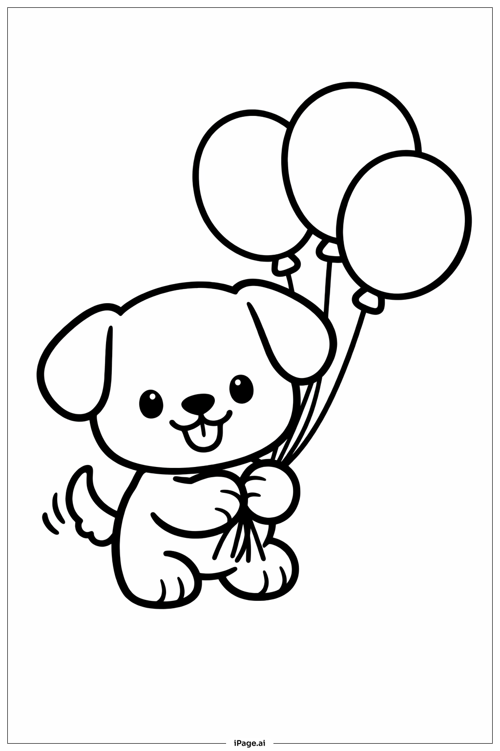 Trang tô màu Chú chó con dễ thương với những quả bóng bay