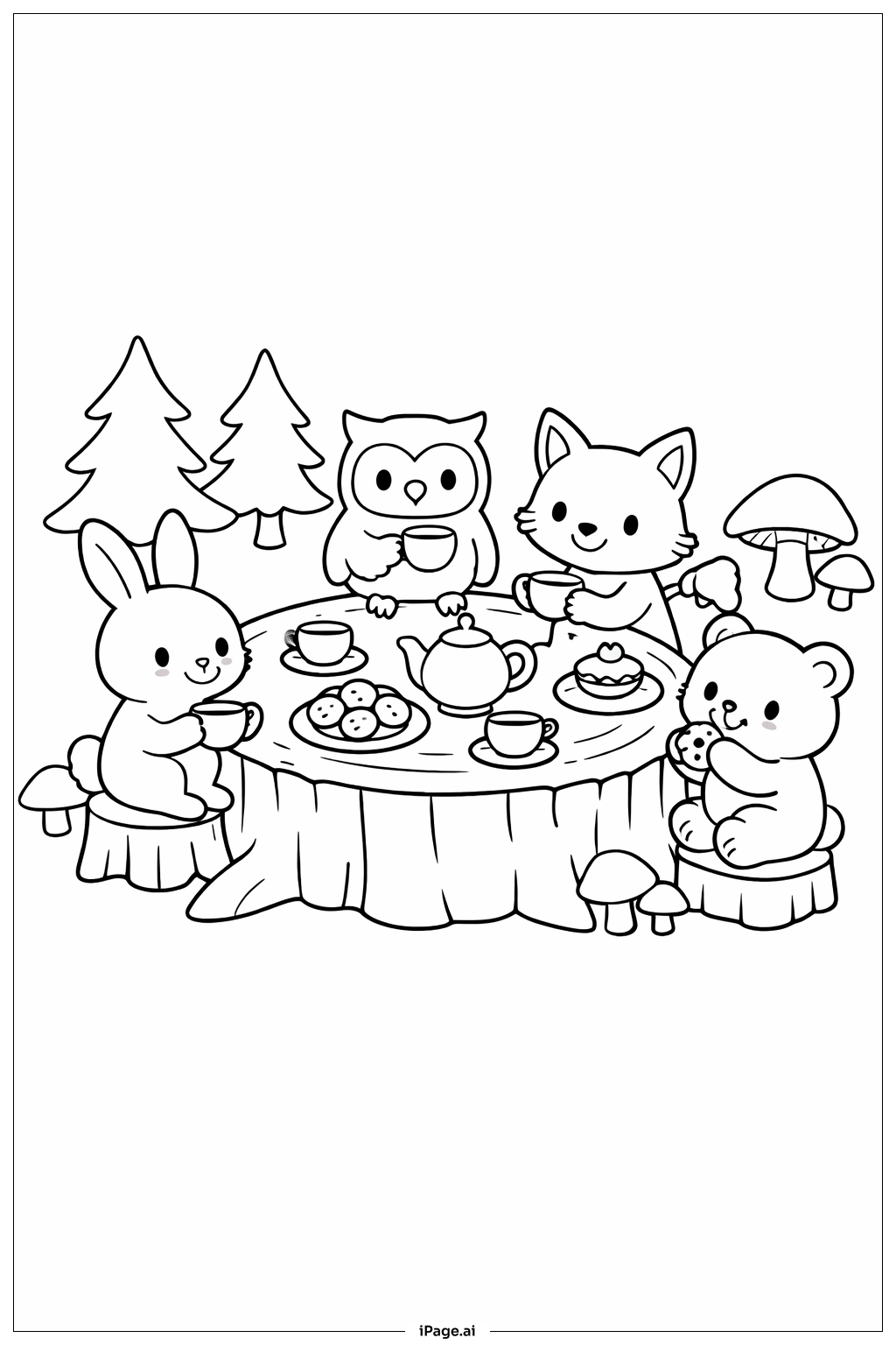 Trang tô màu Bữa Tiệc Trà Rừng Xinh Xắn