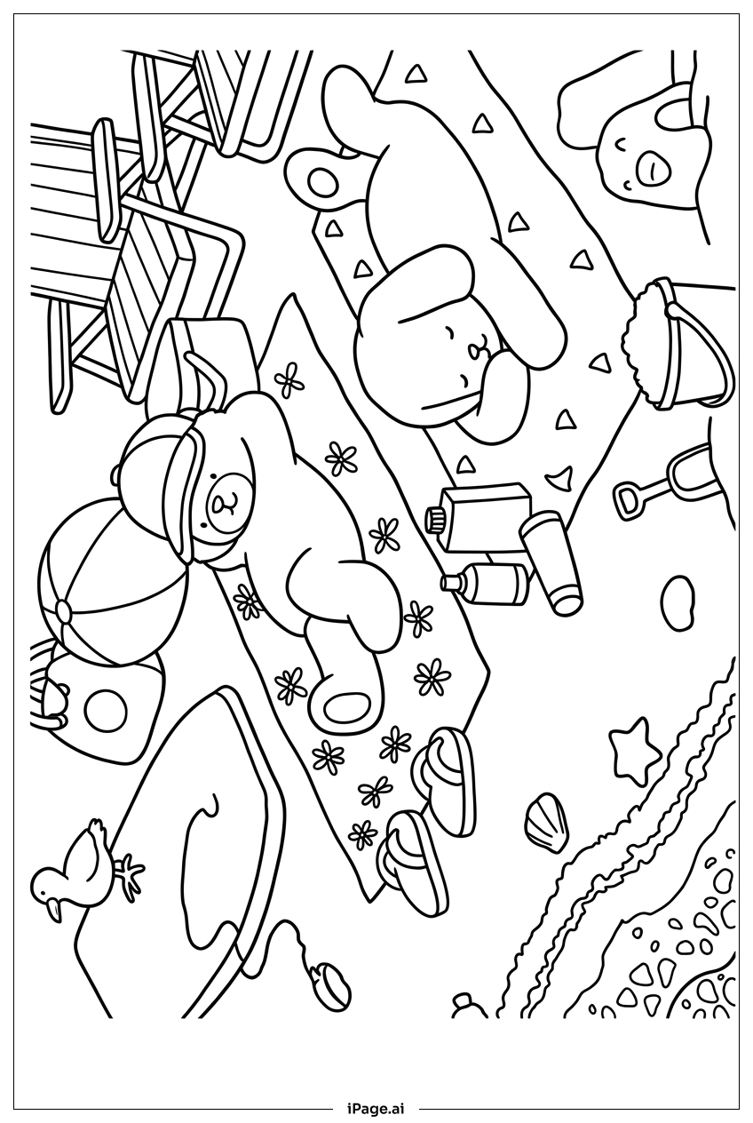 Página para colorear de Tarde Perezosa en la Playa con Juguetes de Bobbie Goods