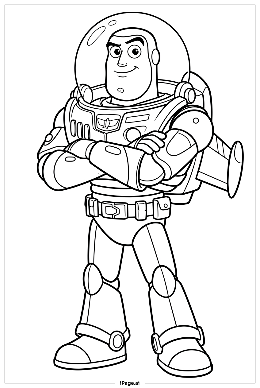 Buzz Lightyear verschränkt die Arme mit Selbstvertrauen Ausmalseite