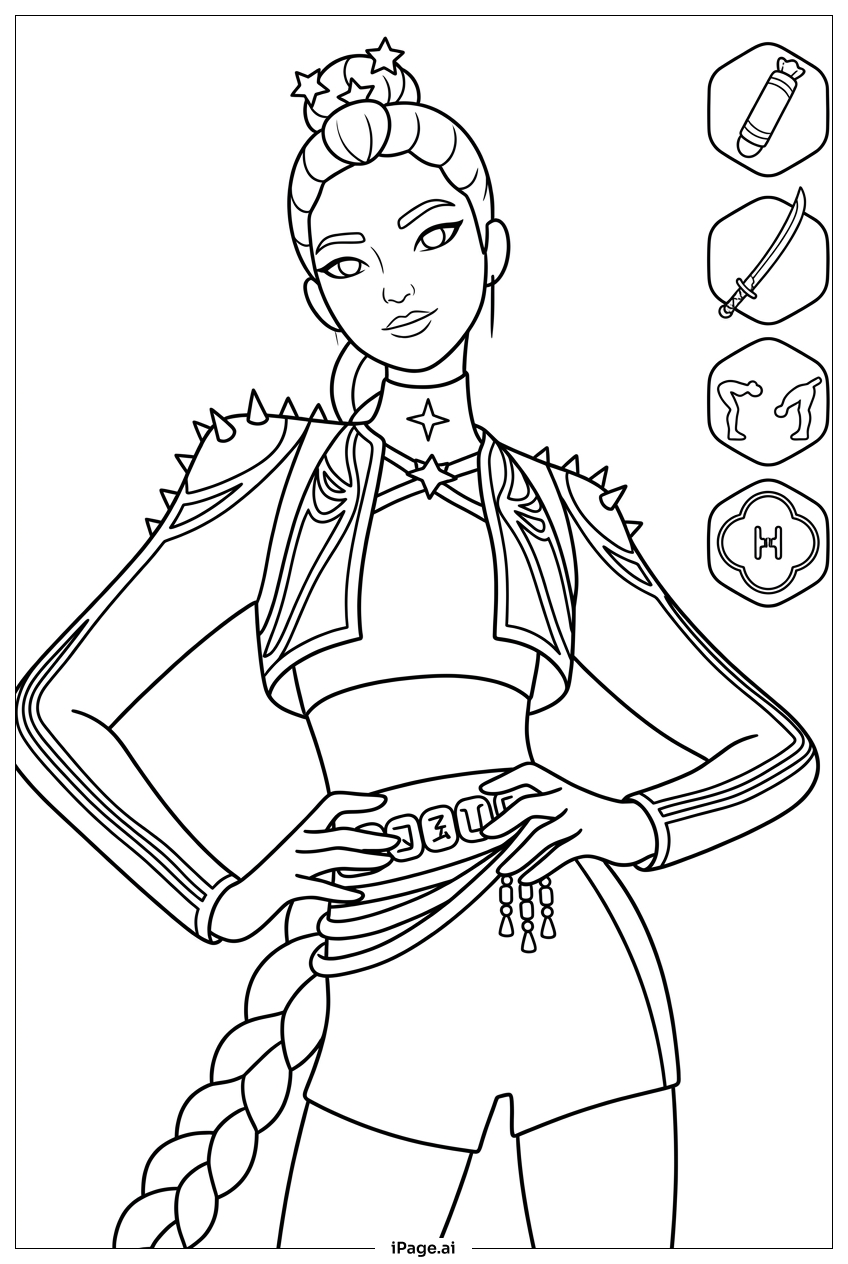  Kpop Demon Hunters star commander unlocks belt Coloring Page 