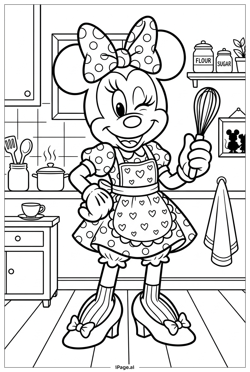 Minnie Mouse beim Rühren in ihrer gemütlichen Küche
