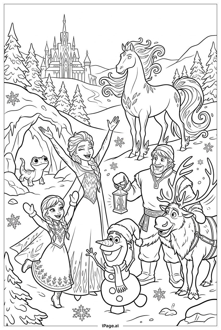 Frozen-Feier mit Nokk am Bergschloss Ausmalseite