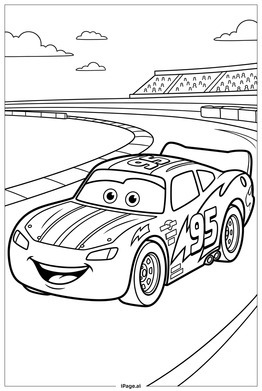 Lightning Mcqueen speeding past roaring grandstands Coloring Page