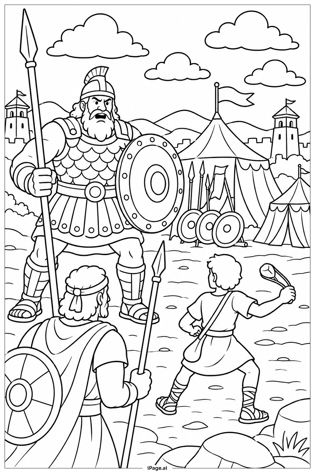David And Goliath Battle Scene Coloring Page