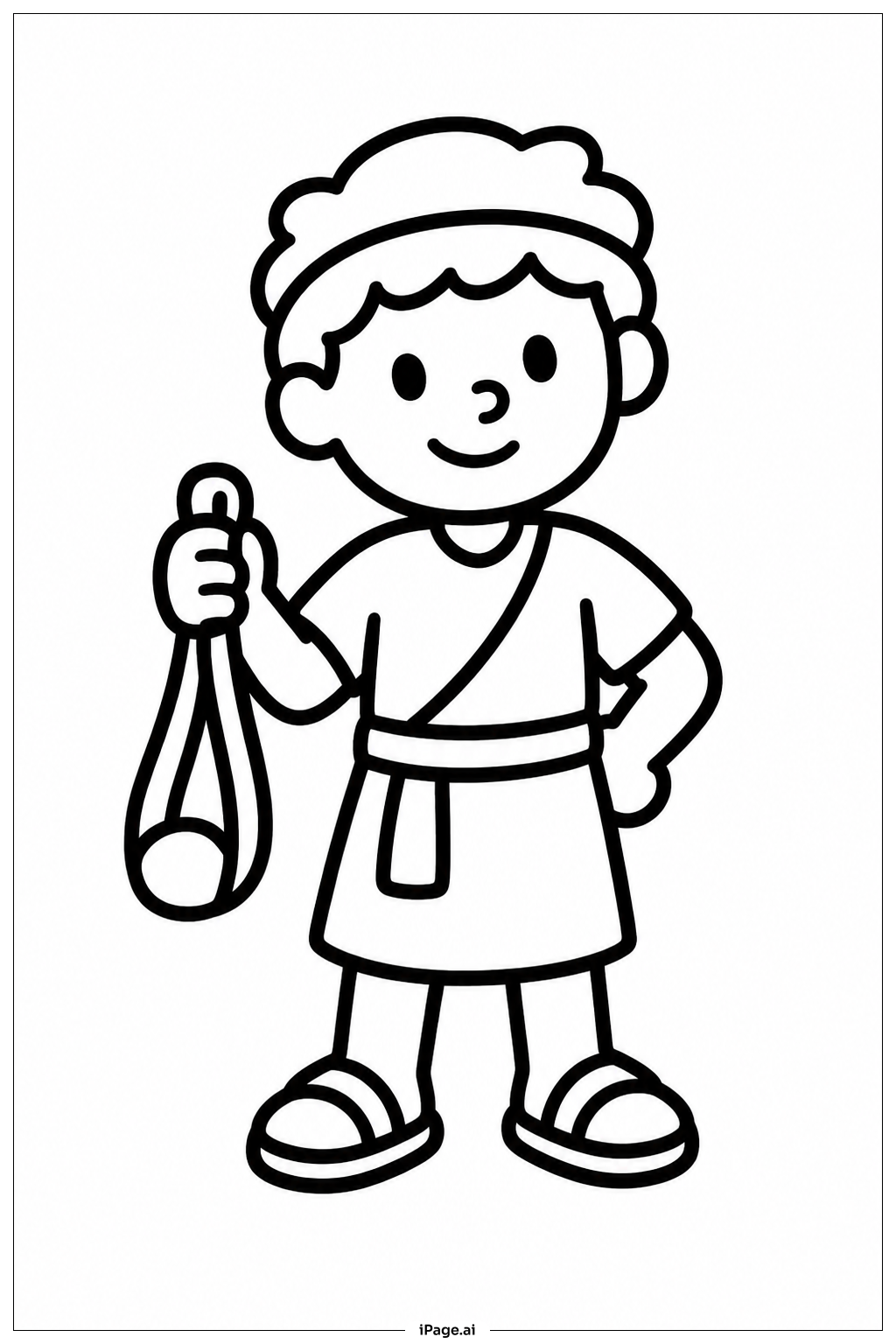 ダビデとゴリアテの小さな羊飼いの少年の塗り絵ページ