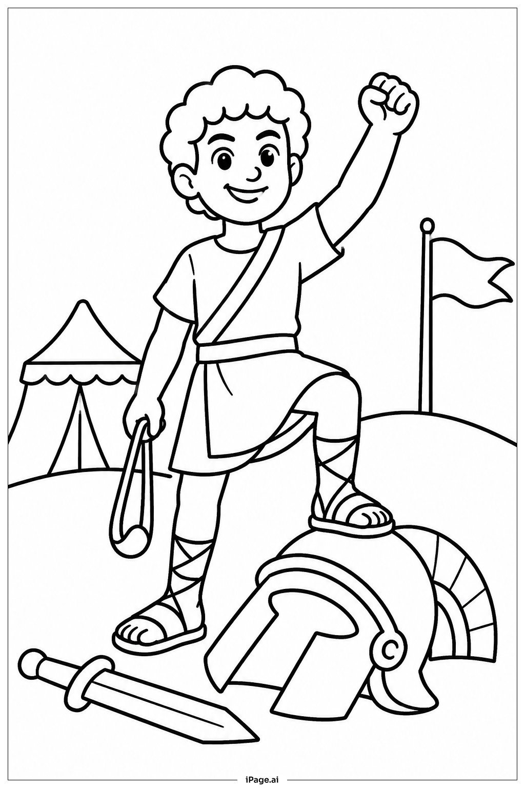 David And Goliath Simple Victory Stance Coloring Page