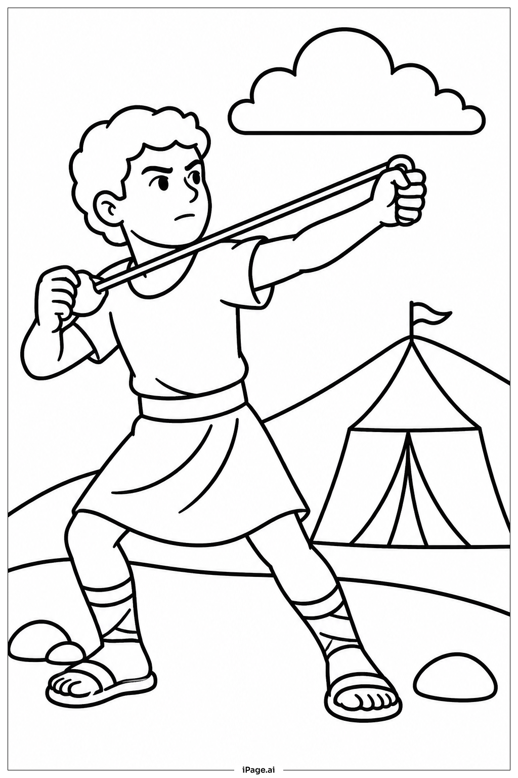 David And Goliath Sling Aim Pose Coloring Page