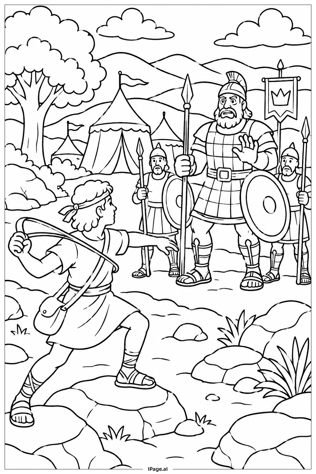 David And Goliath Sling In Motion Coloring Page