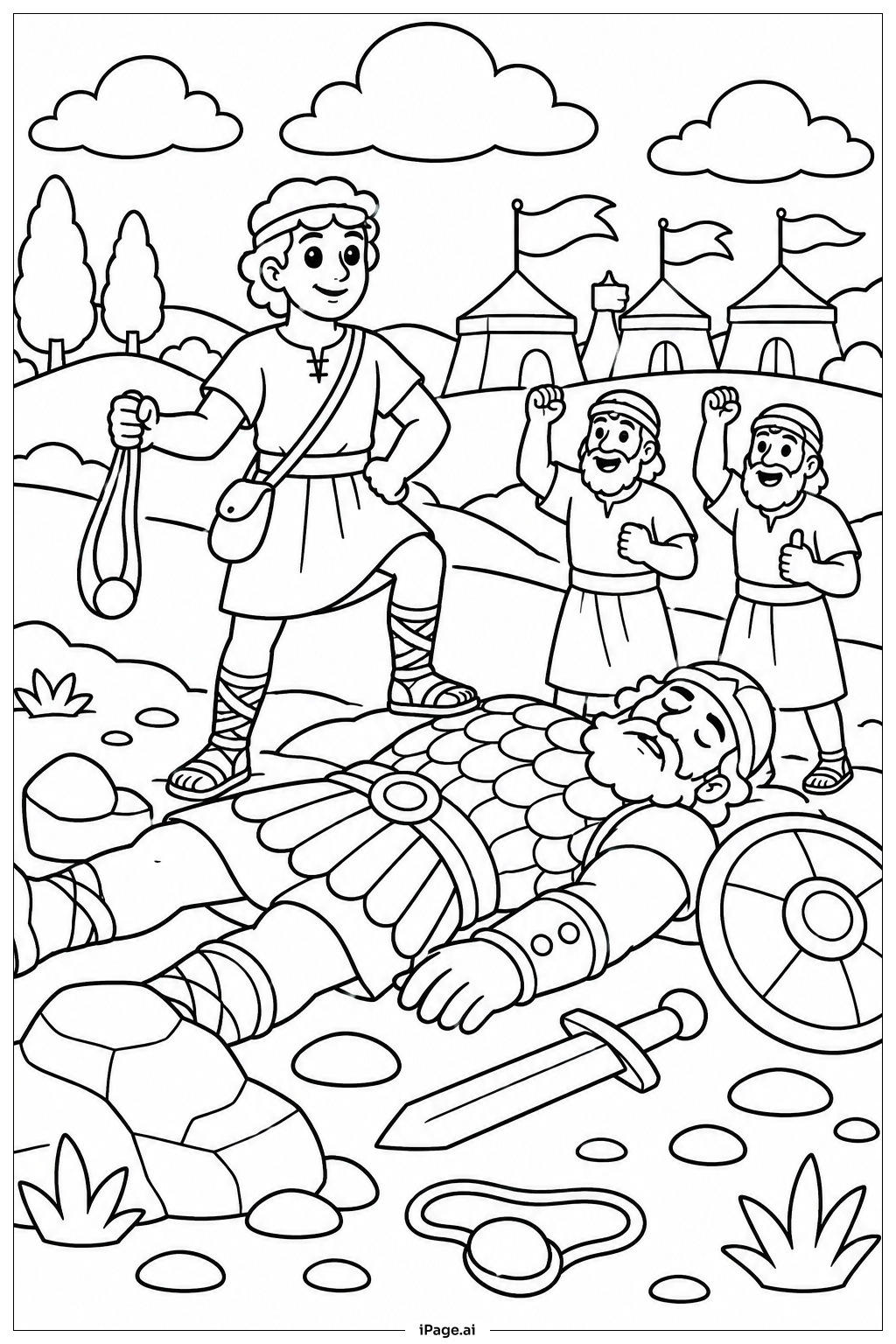 David And Goliath Triumphant Moment Coloring Page