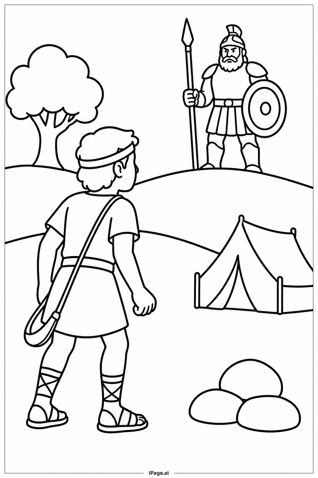 Page de coloriage David And Goliath Watching Goliath
