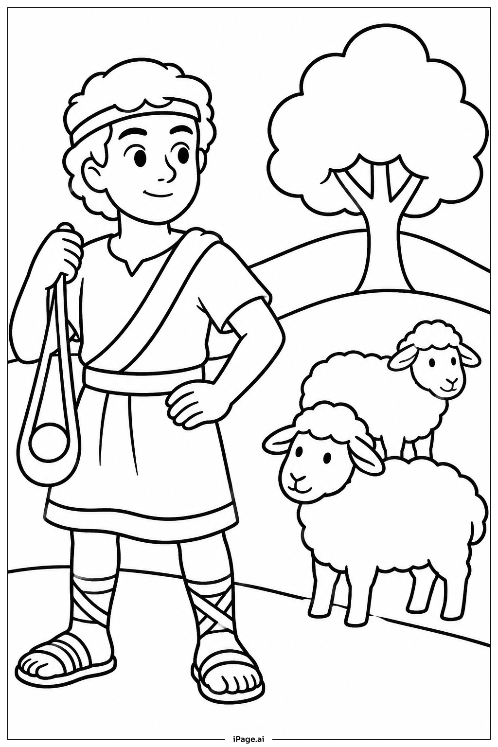 David And Goliath Young Hero With Sheep Coloring Page