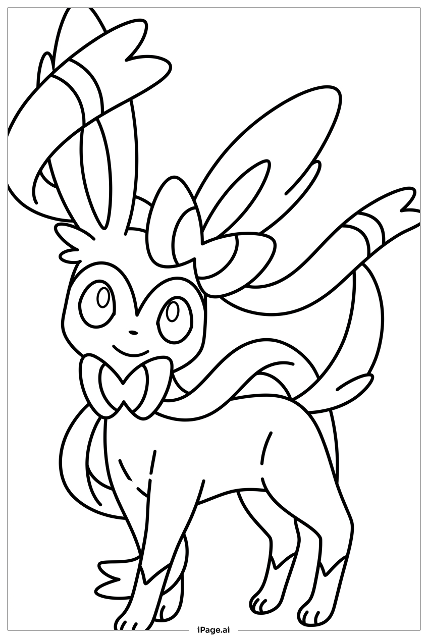  かわいくて自信満々なポーズをとるニンフィアの塗り絵ページ 