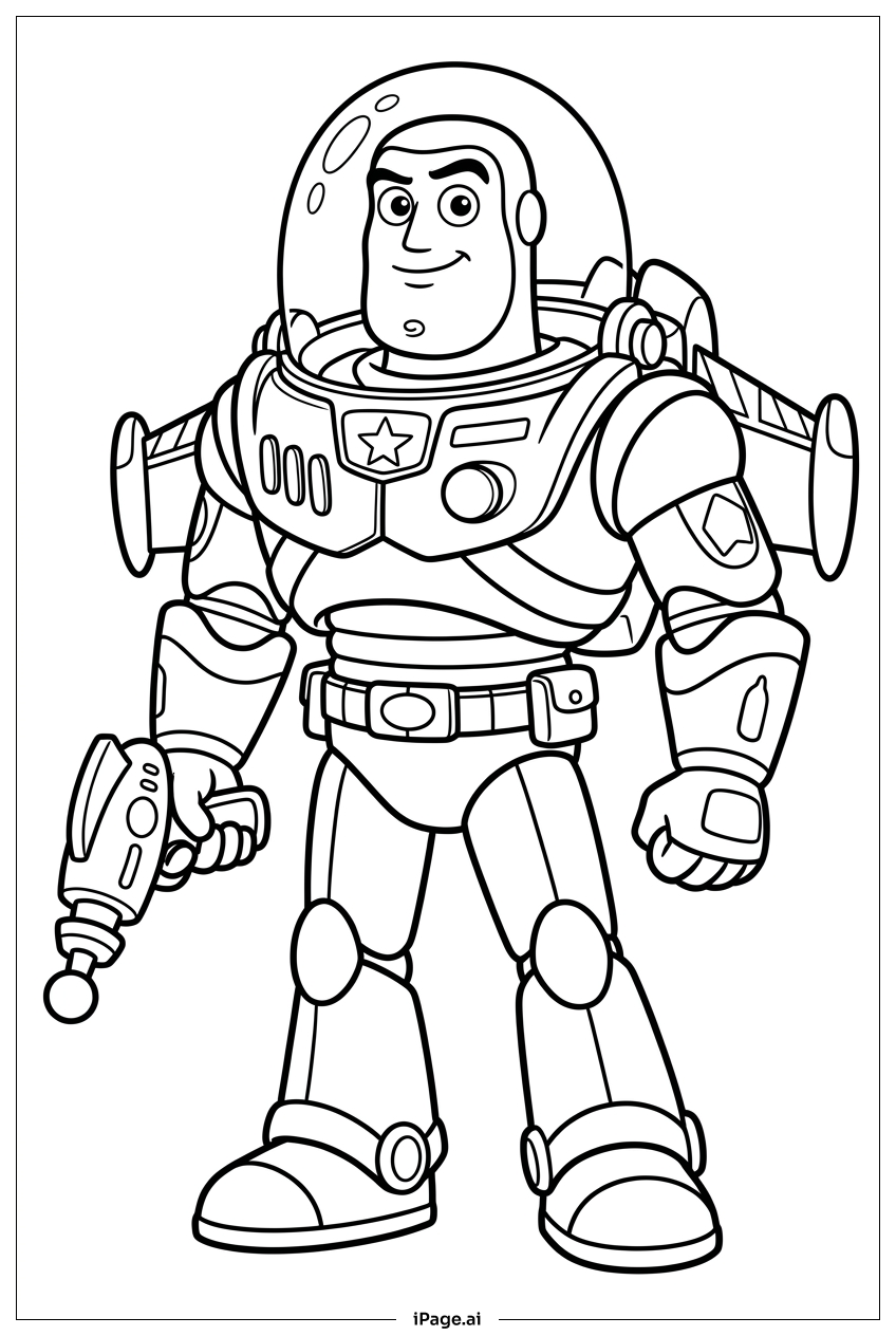 Buzz Lightyear auf seinen Laserblaster zielend Ausmalseite