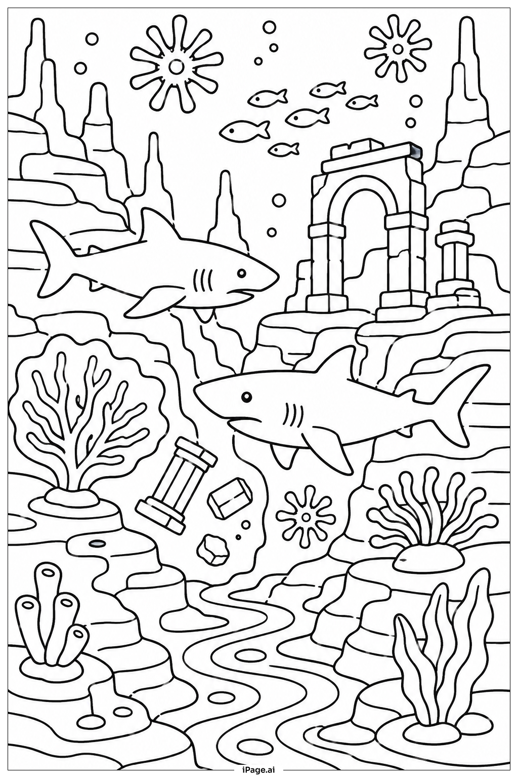 深海鯊魚發現著色頁
