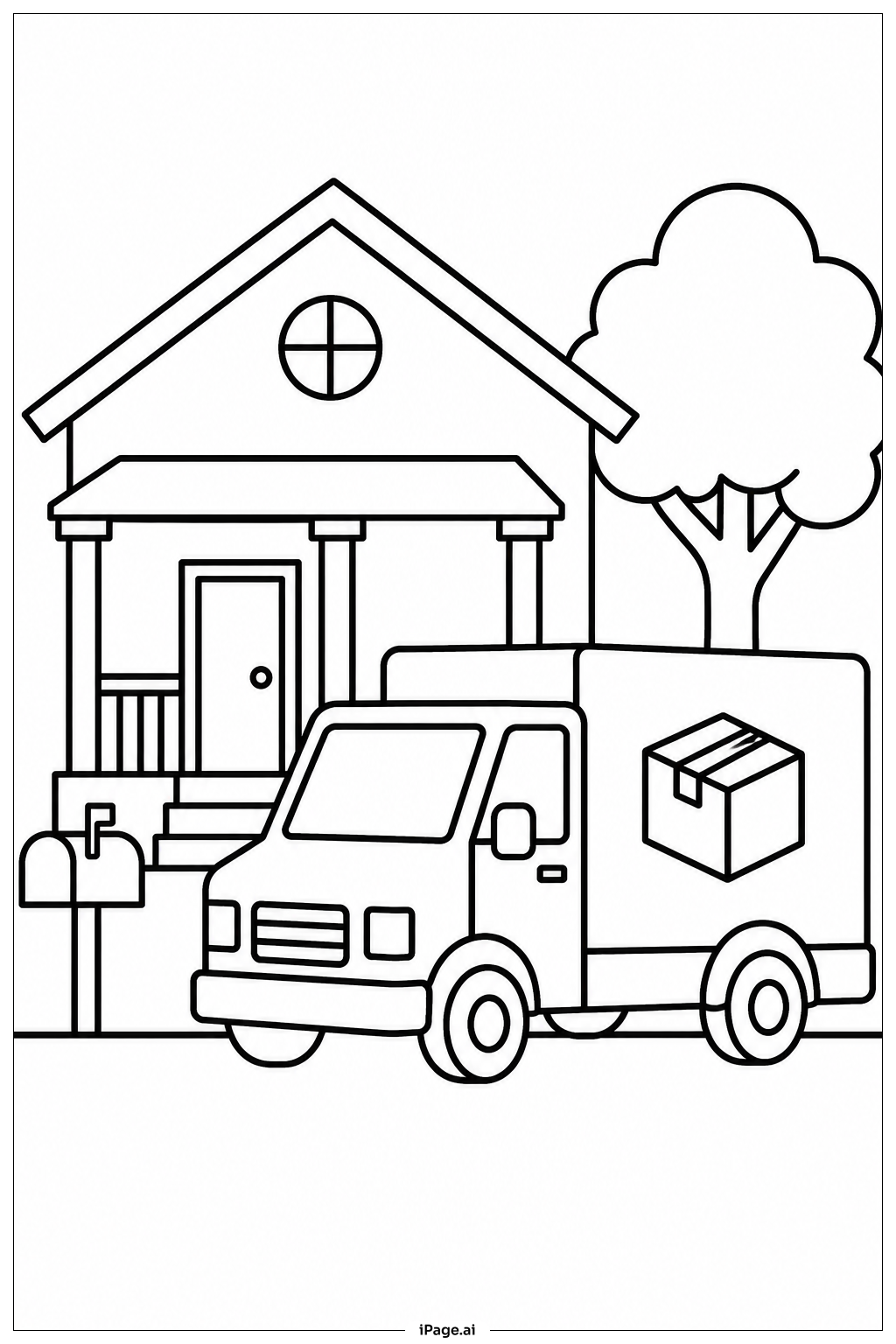 Delivery Truck At House Coloring Page