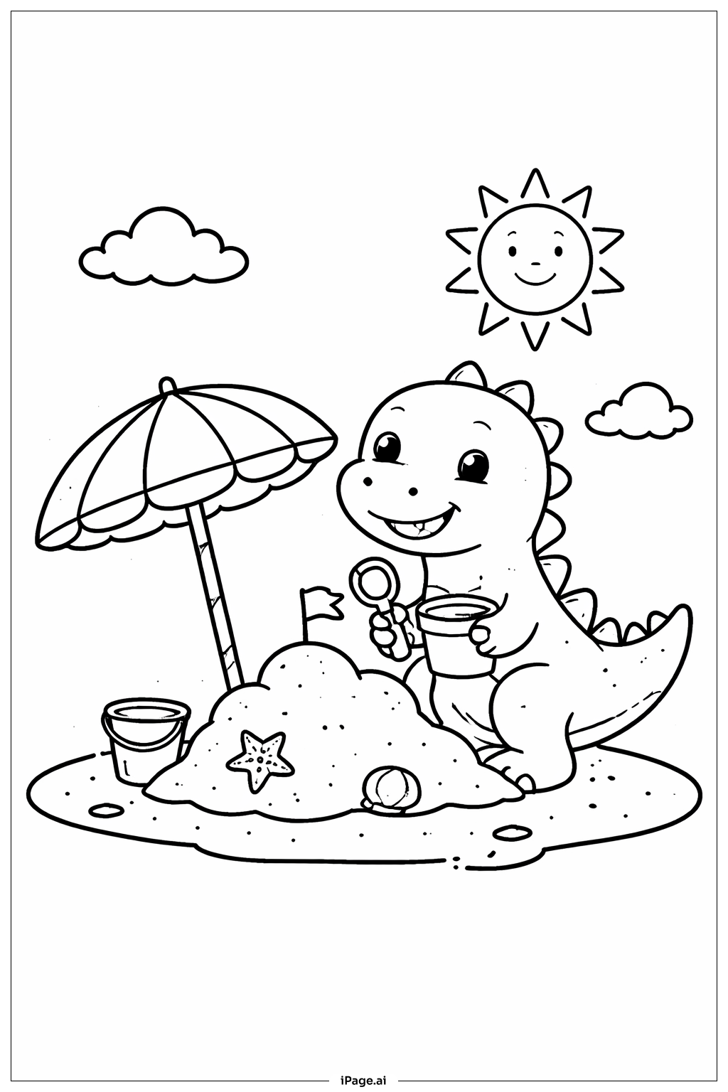 Dinosaur At Beach Coloring Page